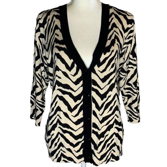 Joseph A. Zebra Animal Print Cardigan Sweater Medium Women's Button Front - Picture 1 of 9